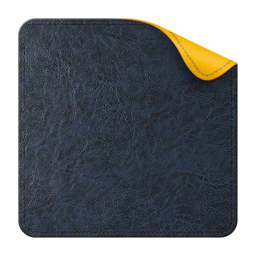 Imitation Crazy Horse Leather Desk Mat - Waterproof Desk Pad - Ideal for Large Mouse Pad and Desk Mats on Top of Desks (Dark Blue+Yellow, 11"*8") - color: Dark Blue+yellow, size: 11" x 8"