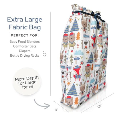 Gather & Knot Drawstring Gift Bags | Premium Canvas | 22" Extra Large | Reusable Fabric Wrap for Boys Baby Shower or Birthday | XL Adventure Flat Bottom - color: XL Adventure