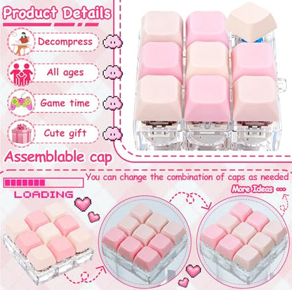 Keyboard Fidget Toy, Keyboard Keychain Fidget Toys, 9-in-1 Clicker Fidget Toy, Stress Relief Desk Decompression Button, Anxiety Relief Valentine's Day Gifts (2 Color-Mix Pink) - color: 2 Color-mix Pink