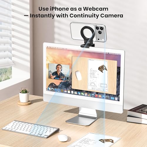 Itramax Continuity Camera Mount for iMac&Desktop Monitor,Magnetic Phone Webcam Stand,Foldable Phone Webcam Holder for MagSafe iPhone 17 Air Pro Max/17e/16/15/14/13/12/11/XR/XS,Mac,MacBook,Apple TV 4K - color: Standard-Black