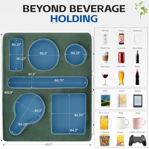 G GOOD GAIN Couch Cup Holder Pillow-Sofa Cup Holder Cozy Buddy | Bed Drink Caddy Holds Tablet, Remote, Snacks | Waterproof Anti-Spill Sofa Beverage Tray for Car, Park, Beach, Picnic, Boat, RV(Green) - color: Green, size: 12.5 x 9.5 inches