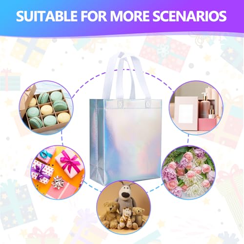 NEOACT 30 Pcs Iridescent Gift Bags Medium Size,Glossy Holographic Reusable Gift Bags with Handles,Ideal Goodie Bag for Birthday,Wedding,Christmas,Party Favor - 7.8x3.9x10 Inch