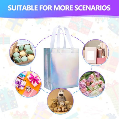 NEOACT 30 Pcs Iridescent Gift Bags Medium Size,Glossy Holographic Reusable Gift Bags with Handles,Ideal Goodie Bag for Birthday,Wedding,Christmas,Party Favor - 7.8x3.9x10 Inch
