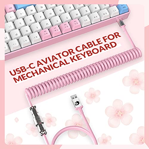 ZIYOU LANG RK-T8PR0 Wired 65% Mechanical Gaming Keyboard and Mouse Combo with RGB LED Backlit Anti-ghosting TKL Mini 68 Key Coiled C to A Cable Tactile Blue Switch for PS4 PS5 Xbox PC Mac Gamer(Pink) - color: Pink White Blue, size: 65% Keyboard + Mouse