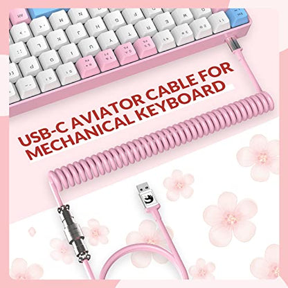 ZIYOU LANG RK-T8PR0 Wired 65% Mechanical Gaming Keyboard and Mouse Combo with RGB LED Backlit Anti-ghosting TKL Mini 68 Key Coiled C to A Cable Tactile Blue Switch for PS4 PS5 Xbox PC Mac Gamer(Pink) - color: Pink White Blue, size: 65% Keyboard + Mouse