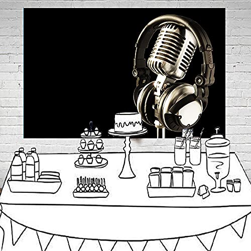 5x3ft Headphones Backdrop Headset Photography Background for Birthday Party Decor Banner Photo Booth Studio Props BJAY10 - size: 5x3FT