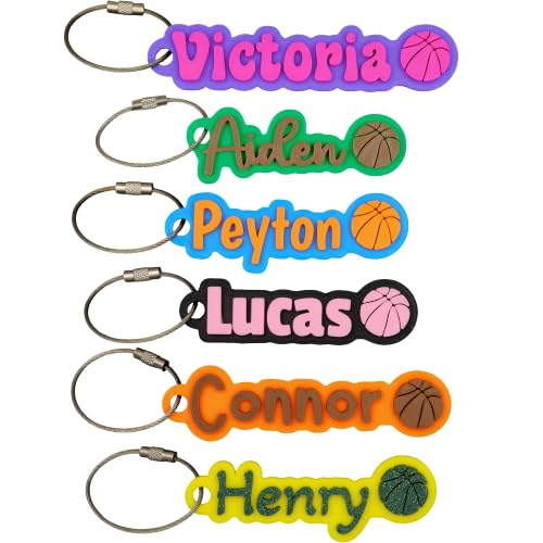 SuperFineDeesigns Bag and Water Bottle Name Tag with Cable – Custom Durable 3D Printed Name Tag Backpack & Sports Bottles - style: Basketball