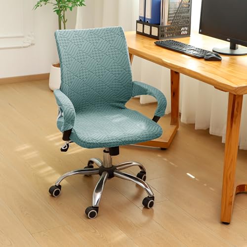 Green Office Chair Cover with Armrest Cover 18Inch Wide Stretch Jacquard Patterned Small Desk Computer Chair Covers with Long Zipper Arm Slipcovers Washable - color: Jacquard L-sage Green, size: Small
