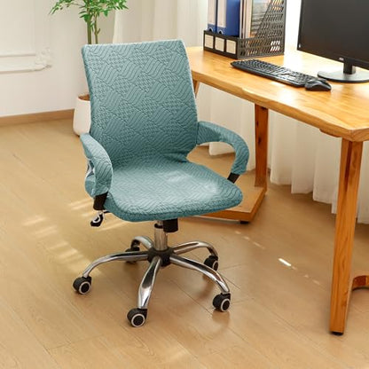 Green Office Chair Cover with Armrest Cover 18Inch Wide Stretch Jacquard Patterned Small Desk Computer Chair Covers with Long Zipper Arm Slipcovers Washable - color: Jacquard L-sage Green, size: Small