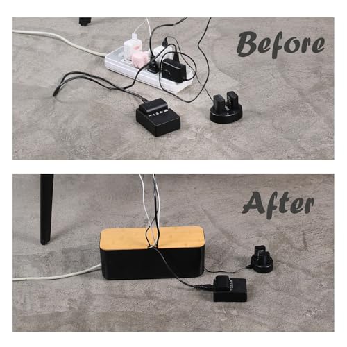 Changsuo Cable Management Box Small White Cable Organizer Box for Extension Cord Power Stripe Surge Protector Wire Management Concealer Organizer Cover Hider for Desktop Home Office Kitchen (Black) - color: Black, size: Small Only