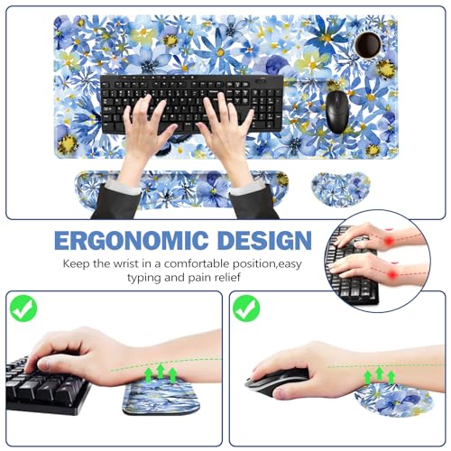 ToLuLu Desk Mat, Gaming Mouse Pad Wrist Support 4 in1 Set, XXL Large Mouse Pad + Keyboard Wrist Rest + Memory Foam Cushion Mouse Wrist Rest for Pain Relieve + Coaster Computer, Butterfly Loves Flower - color: Butterfly Loves Flower