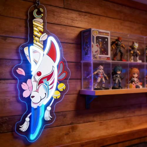 Anime Neon Sign, Japanese Fox Face Led Neon Light Signs for Wall Decor Light up Sign for Bedroom Game Room Party Decoration Birthday Gift for Girl Christmas Dimmable USB Powered(16.5"*7.4") - style: FOX