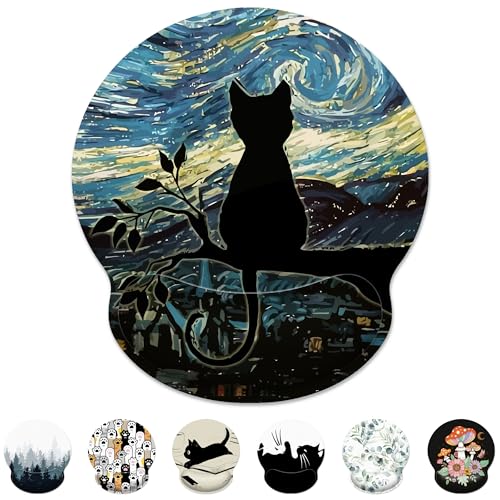 Ergonomic Mouse Pad with Wrist Support,Aesthetic Black Cat Mouse Pad with Wrist Rest,Relieve Wrist Pain Mousepad Non-Slip Rubber Base,Cute Mouse Pads for Desk,Computers,Laptop,Office,Accessories - color: Aesthetic Black Cat