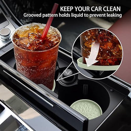 ME.FAN Car Coasters for Cup Holders [4 Pack] - 2.75In Silicone Auto Mug Mats - Universal Non-Slip Recessed Car Interior AccessoriesDesert Sage - color: 4pack-desert Sage