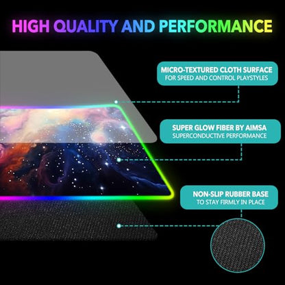AIMSA RGB Mouse Pad LED Gaming Mouse Pad with 14 Lights Modes, Non-Slip Rubber Base Computer Carpet Desk Mat for PC Laptop (35.4 x 15.8 inch) Colorful Ink Starry Sky - color: Colorful Ink Starry Sky