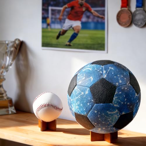 Ball Stand for Display, Basketball Stand, Football Display Stand, Ball Storage Wood Holder for Basketball, Football, Soccer, Rugby, Baseball & Softball - color: Brown, size: Large(3.5x1.3 inch)