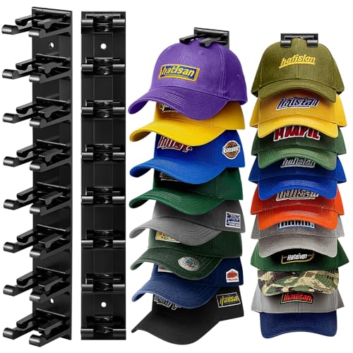 Hat Organizer for Baseball Caps, 2 Pack Hat Rack for Wall Closet Door Hold up to 16 Hats,Hat Holder with Adhesive and 8 Screws, Hat Hanger Cap Holder Hat Hangers for Wall Closet Door Bedroom(A-Black) - color: A-Black