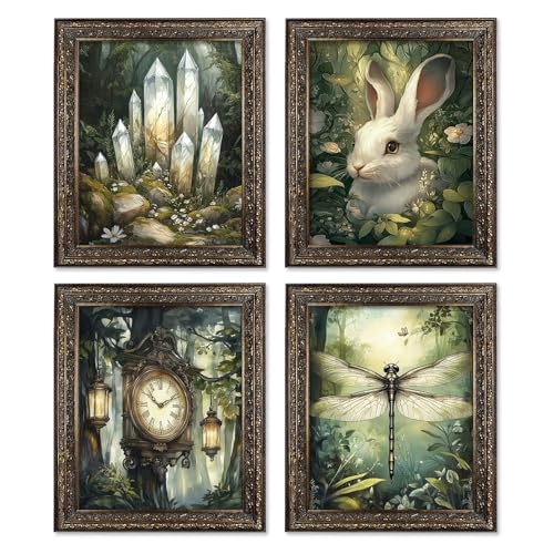 Locomiss Green Vintage Fairy Wall Art Decor Posters, Cottagecore Forest Wall Decor, Vintage Nature Bunny Posters Print for Farmhouse Bedroom Bathroom Living Room, Set of 4 (8x10 Unframed) - color: green, size: 8x10 Inches