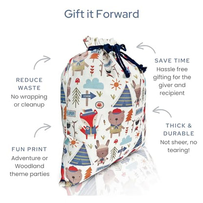 Gather & Knot Drawstring Gift Bags | 20" Large 12" Small | Premium Canvas | Reusable Fabric Wrap for Baby Shower or Boys Birthday | Adventure - color: Adventure