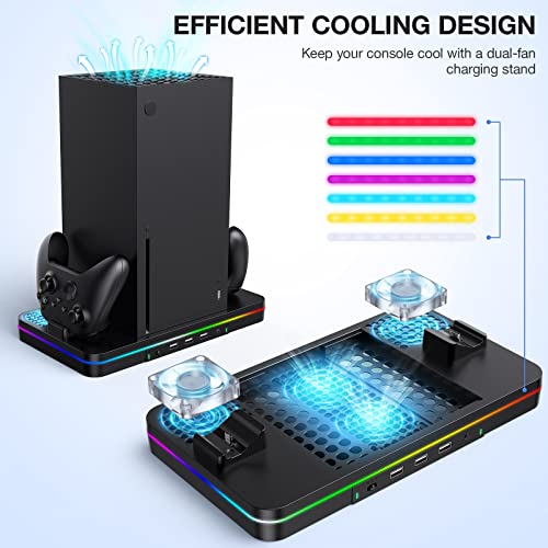 Cooling Fan Charging Stand for Xbox Series X/S Console, Vertical Dual Controller Charger Station Accessories with 2 X 1100mAh Rechargeable Battery, Fast Charging Station with 3 USB Ports&Headset Stand - size: Cooling Charging Stand + Battery Packs