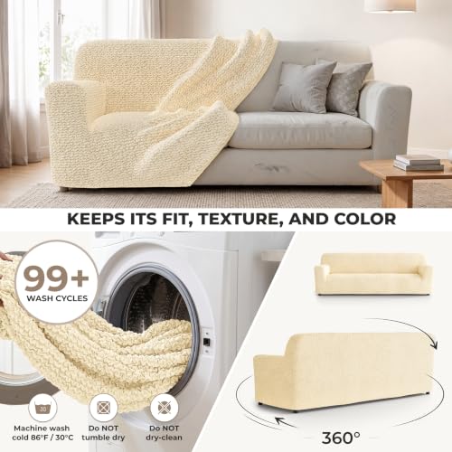 Premium Stretch Couch Covers for Sofa - Sofa Chair Cover Washable, Dogs & Pets Friendly - Elastic Polyester Loveseat Slipcovers - Non-Slip Love Seat Couch Covers - Cream (86"-120" Wide) - color: Cream, size: 86"-120" Wide