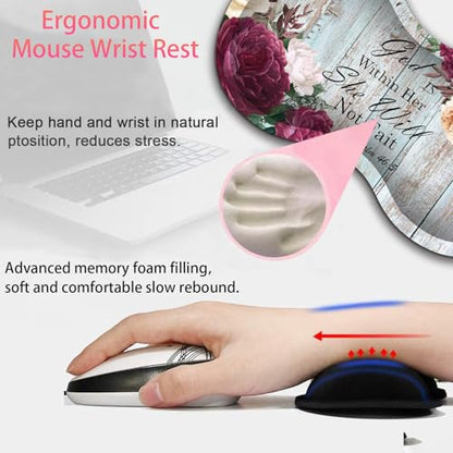 Large Gaming Mouse Pad + Mouse Wrist Rest Pad + Coaster Combination, 31.5 "x 11.8" Durable Non-Slip Extension Table Mat, Suitable for Office and Home, Bible Flower Psalm 46-5 - color: Bible Flower Psalm 46-5