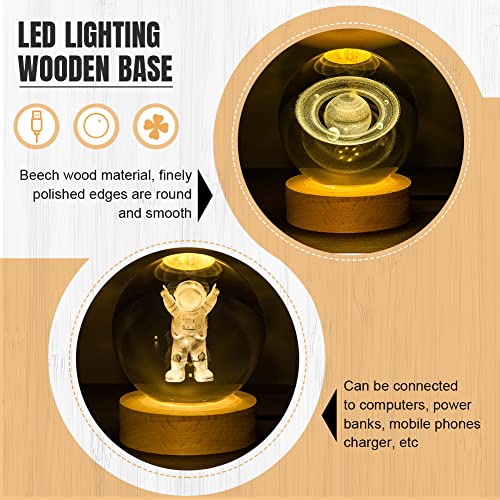 4pcs Wooden Light Base, Round & Square Crystal Sphere Pedestal Stand with USB Cable Switch, Light Display Base for Illuminate 3D Crystal Ball Aroma Stone Resin Art Ornament