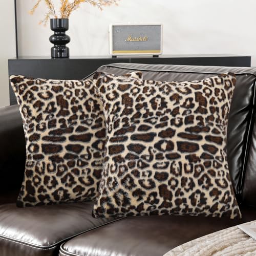SYSLOON Cheetah Print Throw Pillow Covers 18x18 Inch Set of 2, Leopard Print Decorative Pillow Covers Home Decor for Living Room Sofa & Bed,Beige White Leopard - color: Beige White Leopard, size: 18" x 18" (Pack of 2)