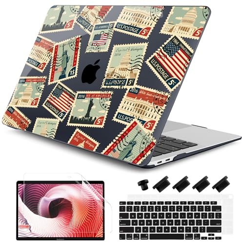 DONGKE for MacBook Air 13 Inch Case 2021-2018, Compatible with A2337 M1 A2179 A1932 Support Retina Display & Touch ID, Hard Shell Plastic Cover with Keyboard Skin - Classic Stamps - color: Classic Stamps