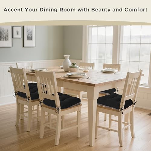 AddGrace Chair Cushions for Dining Chairs Set of 1 Kitchen Seat Cushions with Ties and Non Slip Backing Tufted Indoor Seat Pad for Kitchen Dining Room 18" x 17" x 3" Black - color: Black