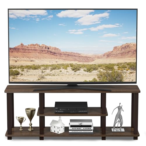 Furinno Turn-N-Tube No Tools 3D 3-Tier Entertainment TV Stand up to 50 inch TV, Square Tubes, Walnut/Brown - color: Walnut/Brown, size: 50 inch