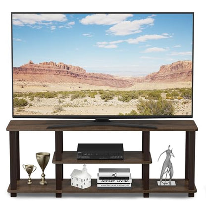 Furinno Turn-N-Tube No Tools 3D 3-Tier Entertainment TV Stand up to 50 inch TV, Square Tubes, Walnut/Brown - color: Walnut/Brown, size: 50 inch