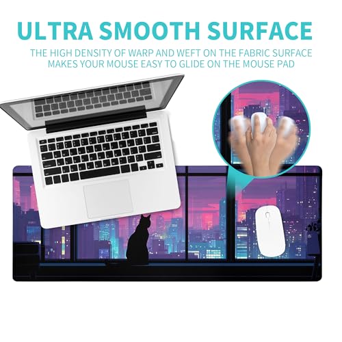 Cat Gaming Mouse Pad Abstract Kawaii Mouse Pad 31.5x11.8 Inch Cute Japanese Anime Desk Mat Non-Slip Rubber Base Large Mousepad Stitched Edges Keyboard Mouse Mat Desk Pad for Office and Home - color: Cat