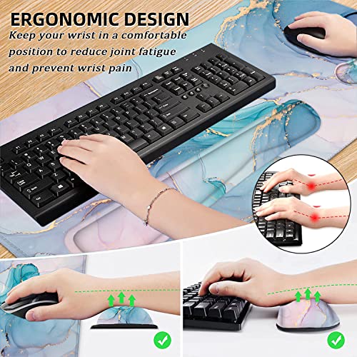 Lateefah Desk Mat, Extended Mouse Pad with Wrist Rest, 4-in-1 Large Mouse Pads for Desk, Keyboard Pad and Keyboard Wrist Rest Gaming Keyboard Mat for Office, Home - color: Green Marble-35.4''x15.7''