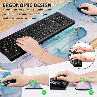 Lateefah Desk Mat, Extended Mouse Pad with Wrist Rest, 4-in-1 Large Mouse Pads for Desk, Keyboard Pad and Keyboard Wrist Rest Gaming Keyboard Mat for Office, Home - color: Green Marble-35.4''x15.7''