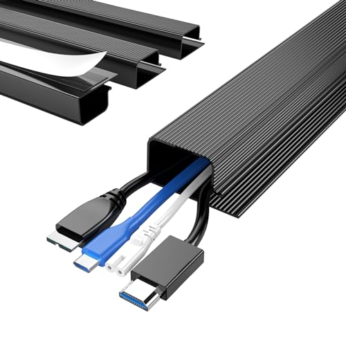 Delamu 4 Pack Cord Organizers for Desks, 62.8in Cable Organizer Cable Management Under Desk, Self Adhesive Wire Management Raceway, Desk Organizers and Accessories for Office&Home Organization, Black - color: Black, size: 62.8in L*2in W*1in H
