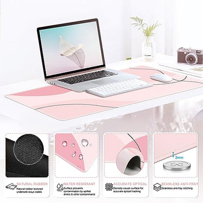 iCasso Large Gaming Mouse Pad Wrist Support Set, Desk Mat, 4in1 XXL Mousepad + Keyboard Wrist Rest+Mouse Wrist Rest+Coaster Set with Ergonomic Design for Home Office Table Computer-Pink Art - color: Pink Art
