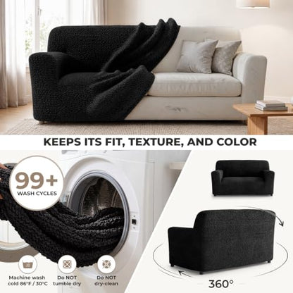 Premium Stretch Couch Covers for Sofa - Sofa Chair Cover Washable, Dogs & Pets Friendly - Elastic Polyester Loveseat Slipcovers - Non-Slip Love Seat Couch Covers - Black (40"-63" Wide) - color: Black, size: 40"-63" Wide