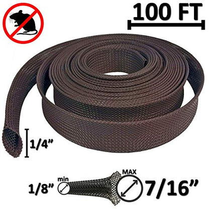 Electriduct 1/4" Chewing Resistant Braided Sleeving Repulsive Hose Wire Mesh Cable Protection Flexible Expandable Wrap - 100 Feet - color: Expandable (Dark Brown), size: 0.25 Inch - 100 Feet