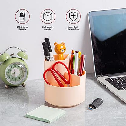 Desk Pencil Pen Holder, 3 Slots 360-Degree Spinning Organizers, Desktop Storage Stationery Supplies, Cute Cup Pot for Office, School, Art Supply, Kids - Pink - color: Pink