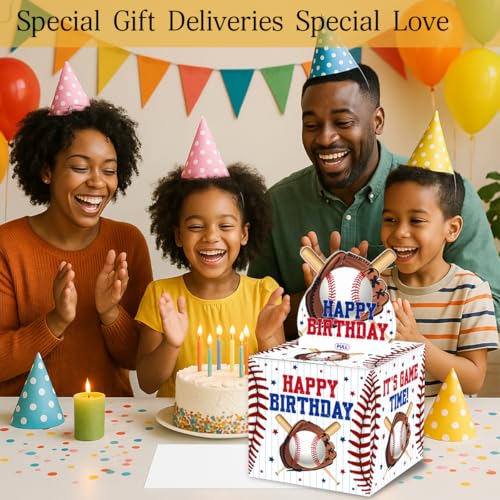 ChillHui Baseball Birthday Money Gift Boxes for Cash, Sport Birthday Money Pull Box for Boys Girls - color: Blue Baseball