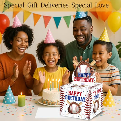ChillHui Baseball Birthday Money Gift Boxes for Cash, Sport Birthday Money Pull Box for Boys Girls - color: Blue Baseball