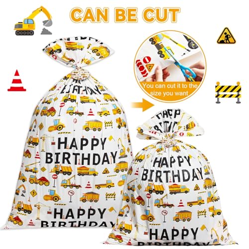 gisgfim Extra Large Construction Birthday Gift Bag Printed Children's Engineering Vehicles Excavator Goodie Bag 37x56 Inch Jumbo Gift Bags for Boys Kids Birthday Party Baby Shower Decoration Supplies - style: Construction