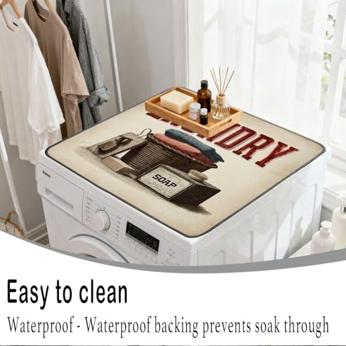 Nuxovilar Retro Laundry Basket Dryer Cover for the Top, Non-slip Washer & Dryer Protector, 23.62"x19.68" Dust-proof Washing Machine Mat, Diatom Mud Polyester Dryer Top Pad for Laundry Room - color: YTT14412-A