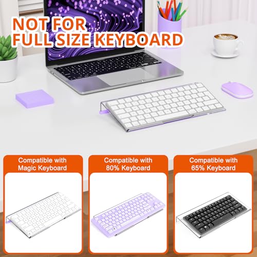 Richboom Computer Keyboard Stand for Desktop, 11.8" Tiny Clear Acrylic Keyboard Riser 78 Keys Compact Keyboard Lift for Desk Ergonomic Short Keyboard Holder Tray with White and Purple Silicone Strip - color: Clear W/ White Silicone Strip