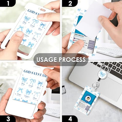 Christian Lanyards ID Badge Women Gifts Bow, God Says I Am ID Badge Holder with Retractable Reel Clip and Keychain, Vertical Identity Badge Cover Case Protector for Teacher Nurse Blue Bow - color: Bow-blue