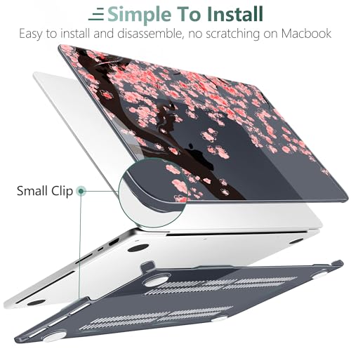 DONGKE Case for MacBook Pro 14 Inch (2026-2021 Release, M5 M4 M3 M2 M1 Pro/Max Chip), Plastic Slim Hard Shell Protective Cover with Keyboard Cover & Screen Protector, Cherry Blossoms - color: Black Cherry Blossoms