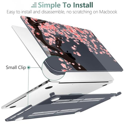 DONGKE Case for MacBook Pro 14 Inch (2026-2021 Release, M5 M4 M3 M2 M1 Pro/Max Chip), Plastic Slim Hard Shell Protective Cover with Keyboard Cover & Screen Protector, Cherry Blossoms - color: Black Cherry Blossoms
