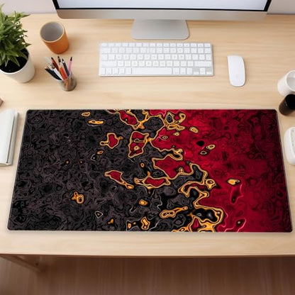 Red and Black Extended Gaming Mouse Pad XL, Abstract Fluid Art Desk Mat | Premium large desk pad featuring a modern black and red fluid marble design. Ideal for sleek abstract tech setups. - color: Red and Black Fluid Art