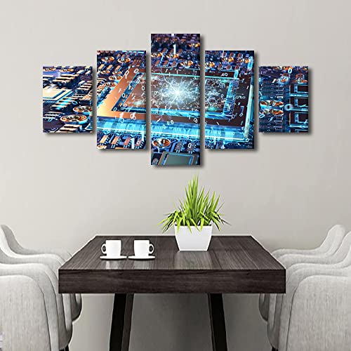 Canvas Art Wall Decor for Bedroom Computer Chip Wall Art Circuit And Connections Art Prints 5 Panel Wall Art Canvas Art Bedroom Wall Decor Above Bed Canvas Wall Decor Framed Wall Art, 60"x32" - color: Artwork-03, size: 60''Wx32''H